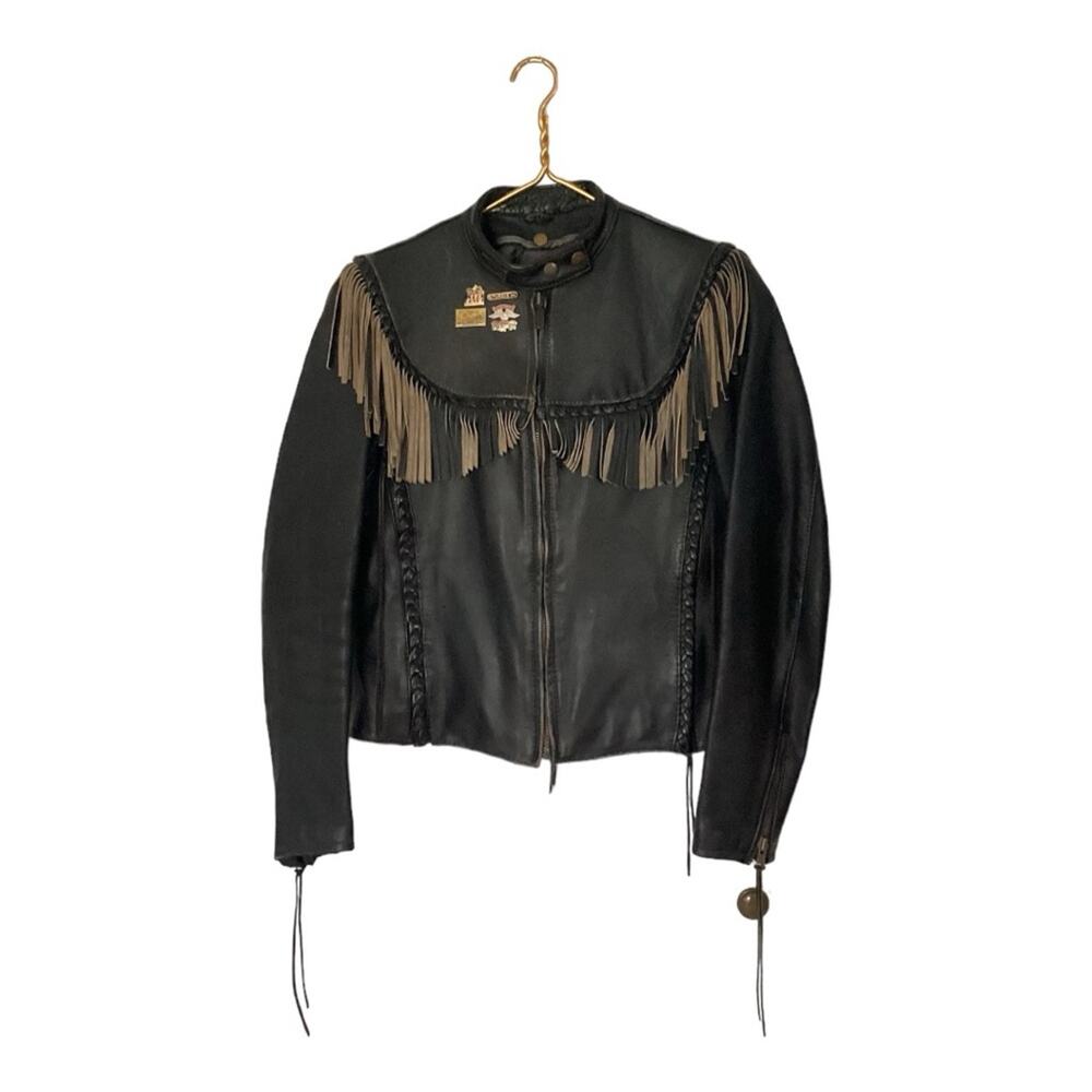 Y2K Harley-Davidson Willie G Leather Angel Wings Fringe Motorcycle Jacket 36 | S - Picture 4 of 8